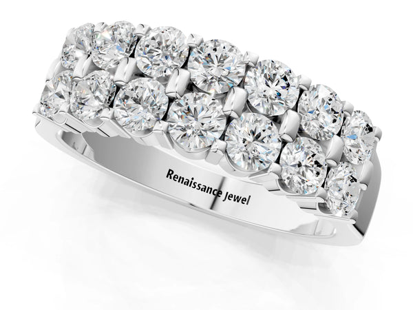 Silver Three-Row Round Diamond Channel Band with Shared Prong Setting