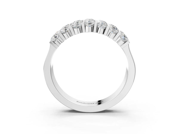 Silver Three-Row Round Diamond Channel Band with Shared Prong Setting