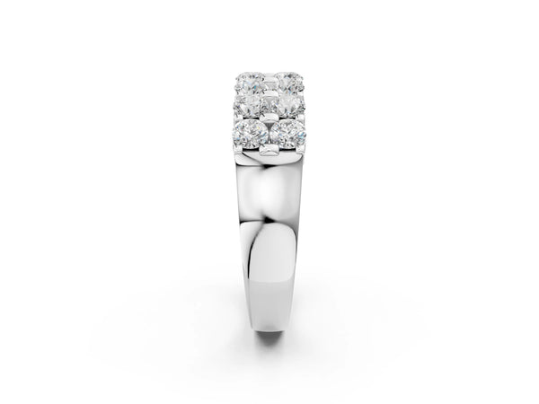 White gold Three-Row Round Diamond Channel Band with Shared Prong Setting