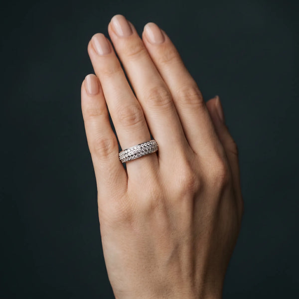 Silver Three-Row Round Diamond Eternity Band with Shared Prong Setting