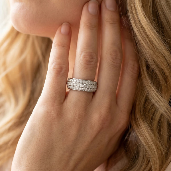 White gold Three-Row Round Diamond Eternity Band with Shared Prong Setting