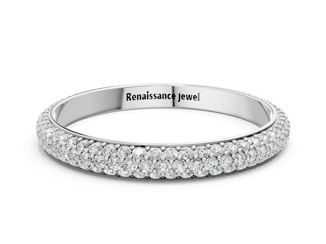 Silver Three-Row Round Diamond Pavé Eternity Band