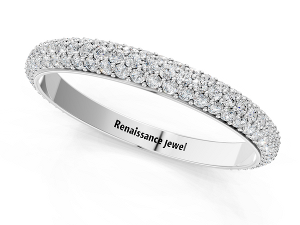White gold Three-Row Round Diamond Pavé Eternity Band
