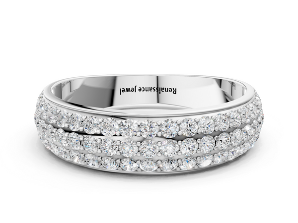 Platinum Three-Row Round Diamond Eternity Band with Shared Prong Setting