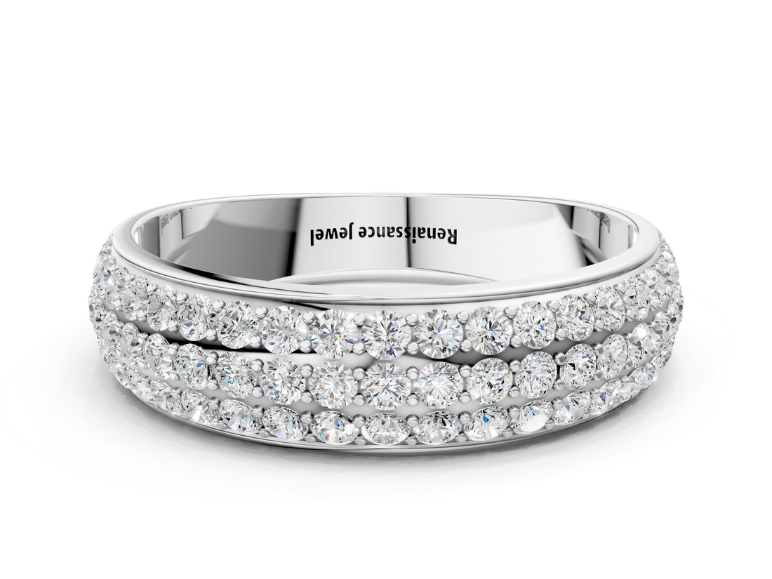 White gold Three-Row Round Diamond Pave Eternity Band with Shared Prong Setting_119