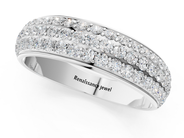 Silver Three-Row Round Diamond Eternity Band with Shared Prong Setting