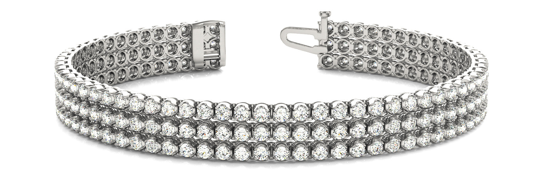 White gold Three-Row Round Diamond Tennis Bracelet with Bezel Setting