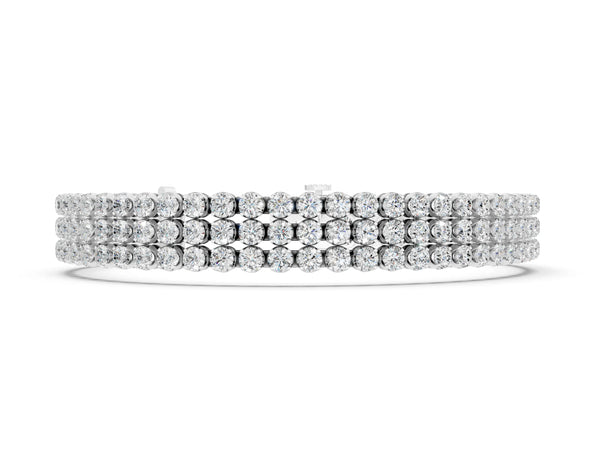 Silver Three-Row Round Diamond Tennis Bracelet with Bezel Setting