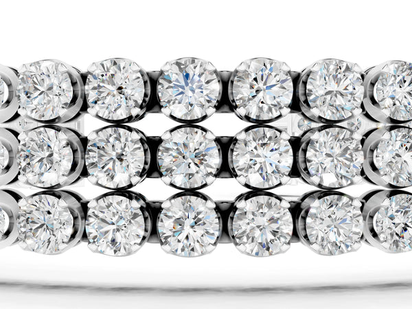 Silver Three-Row Round Diamond Tennis Bracelet with Bezel Setting