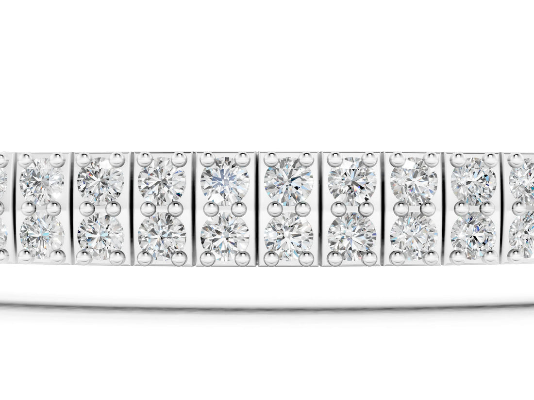 White gold Three-Row Round Diamond Tennis Bracelet with Prong Setting_12