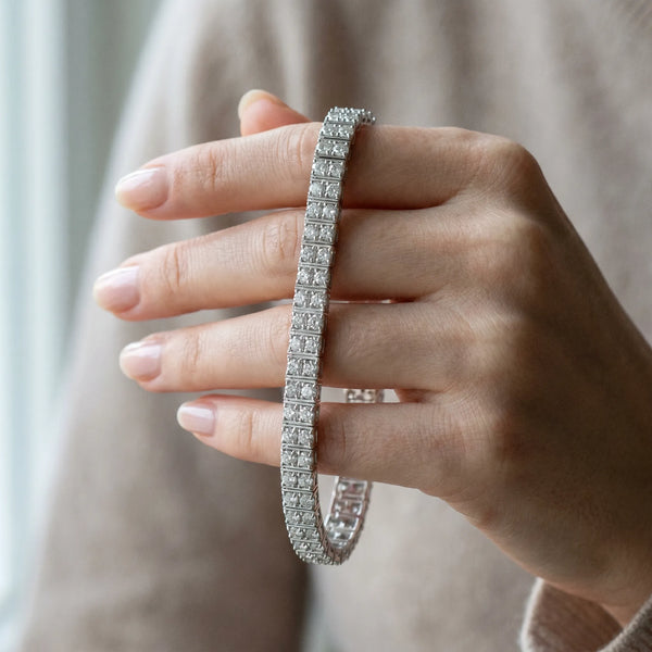 White gold Three-Row Round Diamond Tennis Bracelet with Prong Setting