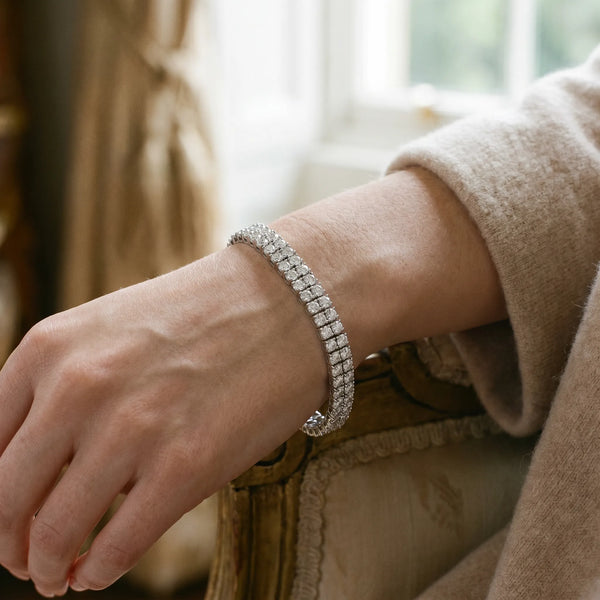 Silver Three-Row Round Diamond Tennis Bracelet with Prong Setting