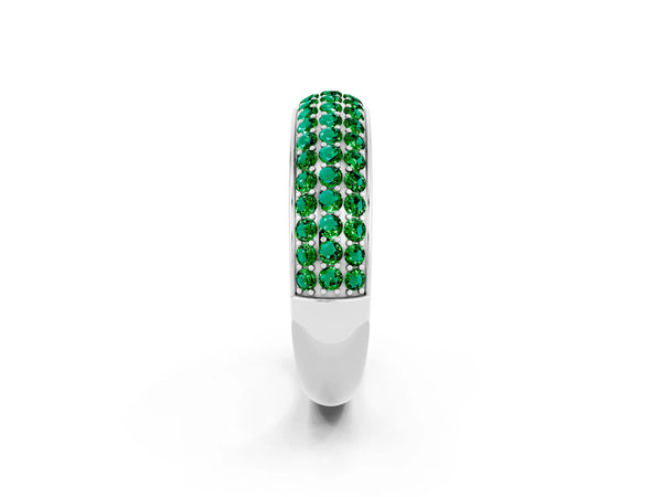 Platinum Round Lab-Grown Emerald Three Row Pave Half Eternity Wedding Band