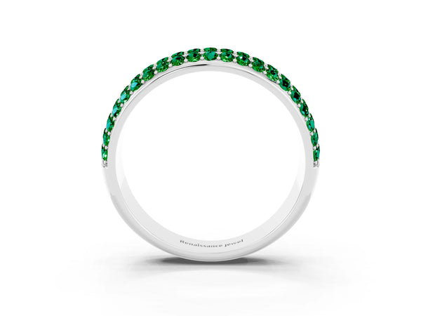 Platinum Round Lab-Grown Emerald Three Row Pave Half Eternity Wedding Band