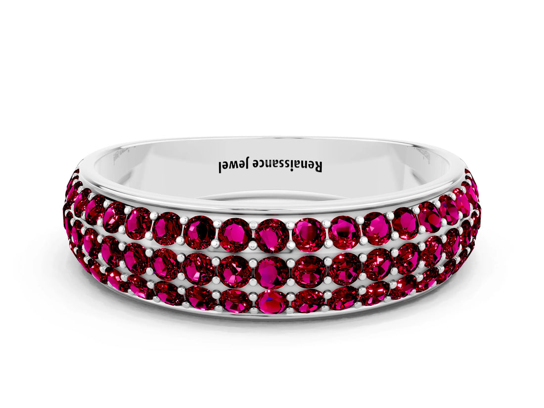 White gold Three-Row Round Garnet Eternity Band with Shared Prong Setting_6