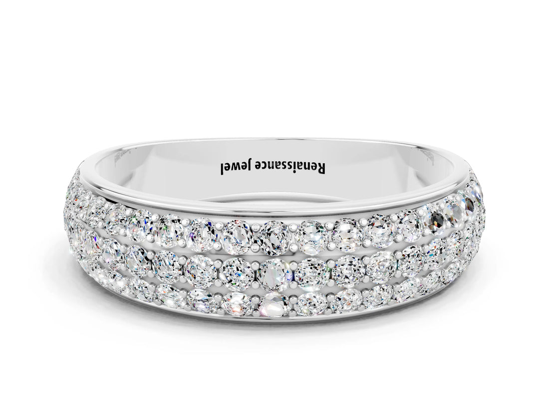 White gold Three-Row Round Moissanite Eternity Band with Shared Prong Setting_6