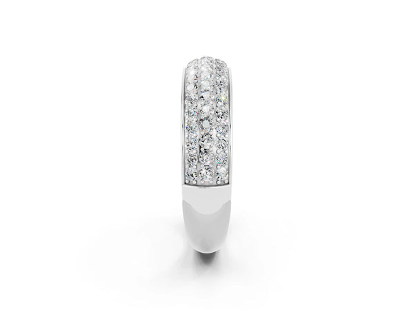 Platinum Round Moissanite Three Row Pave Half Eternity Wedding Band