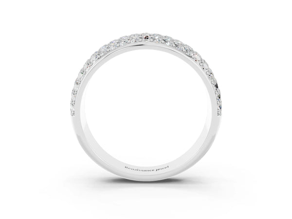 White Gold Round Moissanite Three Row Pave Half Eternity Wedding Band