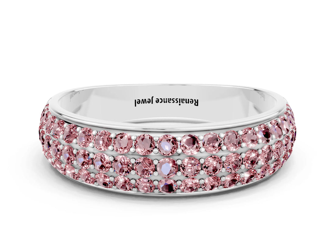 White gold Three-Row Round Morganite Eternity Band with Shared Prong Setting_6