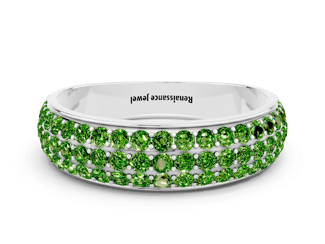 White gold Three-Row Round Peridot Eternity Band with Shared Prong Setting_6