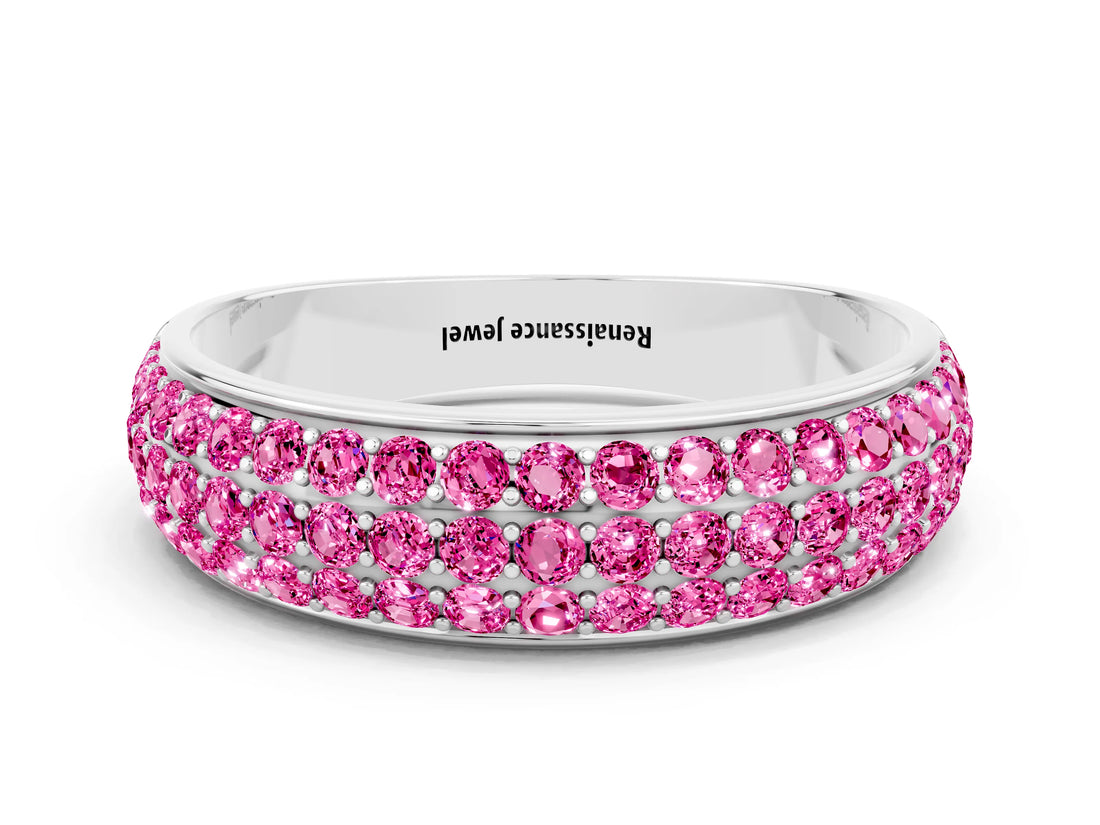 White gold Three-Row Round Pink Sapphire Eternity Band with Shared Prong Setting_18
