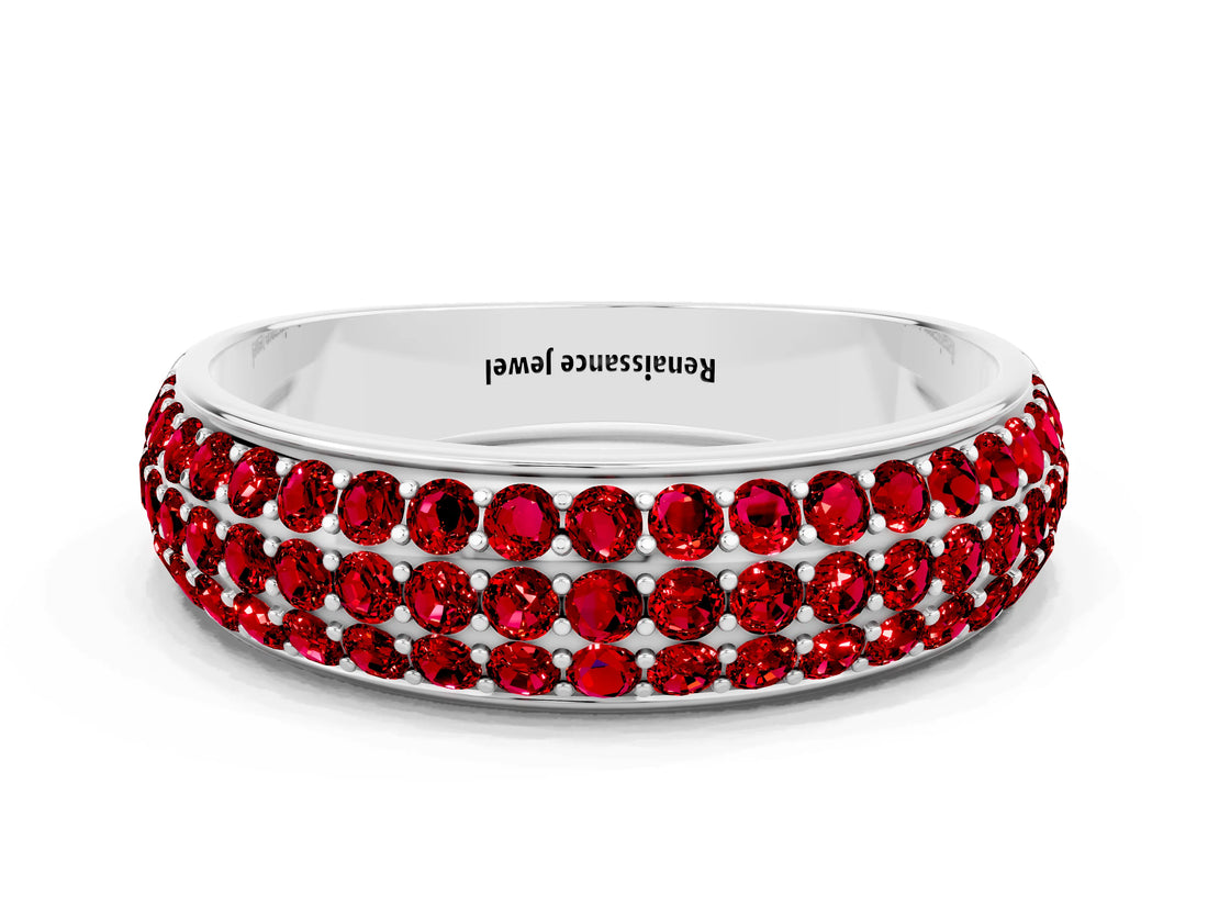 White gold Three-Row Round Ruby Eternity Band with Shared Prong Setting_6