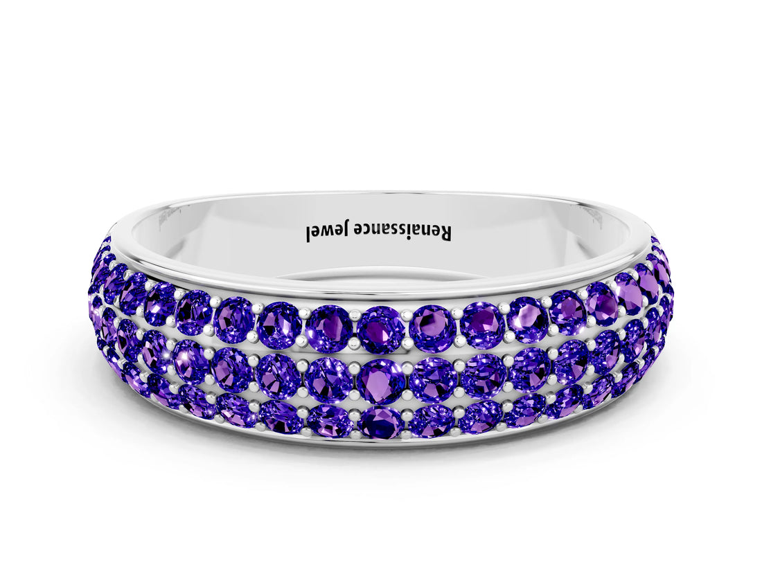 White gold Three-Row Round Tanzanite Eternity Band with Shared Prong Setting_6