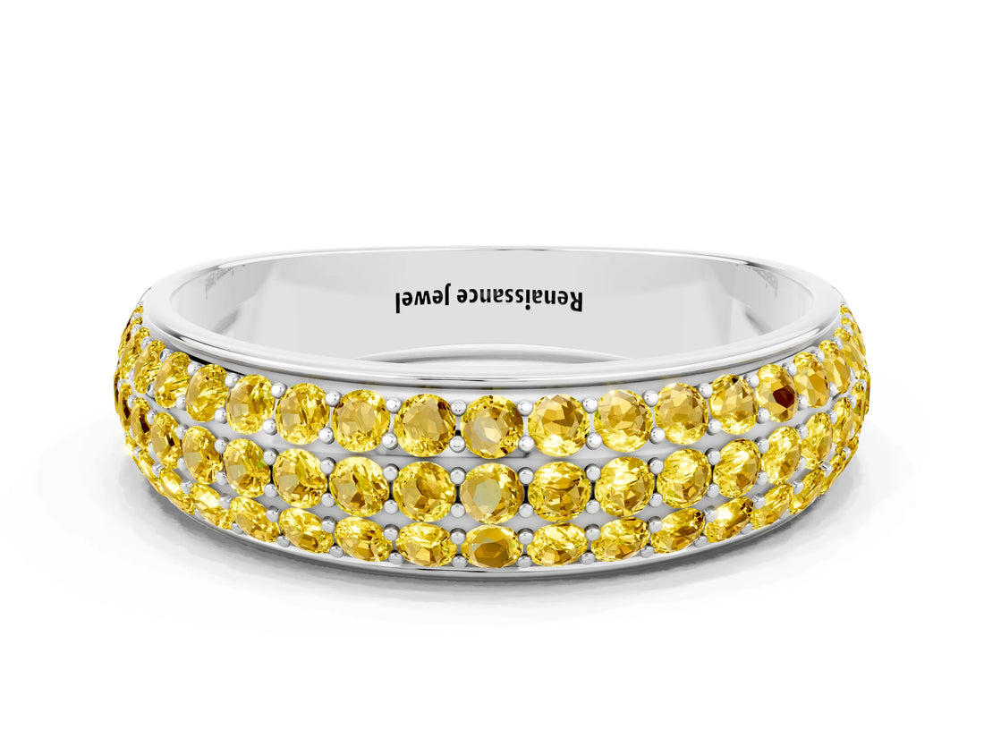 White gold Three-Row Round Yellow Sapphire Eternity Band with Shared Prong Setting_18