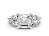 White gold Three-Stone Asscher Brilliant Cut Solitaire Ring with Prong Setting on a Classic Band 2
