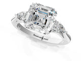 White gold Three-Stone Asscher Cut Brilliant Diamond Solitaire Ring with Tapered Band and Four-Prong Setting_14