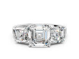 White gold Three-Stone Asscher Cut Cut Diamond Engagement Ring with Flat Band and Four-Prong Setting_152