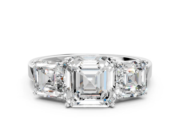 White gold Three-Stone Round Cut Diamond Engagement Ring with Flat Band and Four-Prong Setting