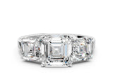 White gold Three-Stone Asscher Cut Cut Diamond Engagement Ring with Flat Band and Four-Prong Setting_176