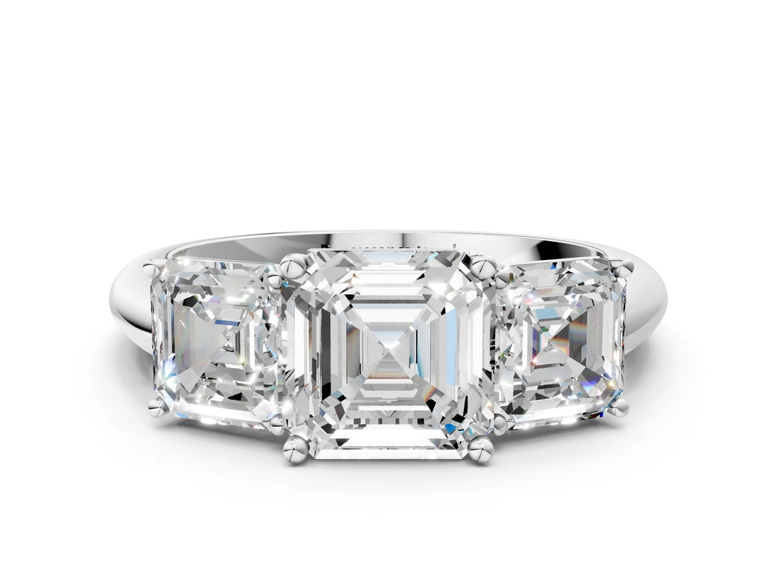White gold Three-Stone Asscher Cut Cut Diamond Engagement Ring with Prong Setting on a White Gold Band_19