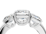 Platinum Three-Stone 2.06 Carat E VVS2 Emerald Cut Diamond Ring with Channel Set Band and Four-Prong Setting