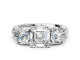 White gold Three-Stone Asscher Cut Cut Diamond Ring with Channel-Set Band and Prong Setting_26