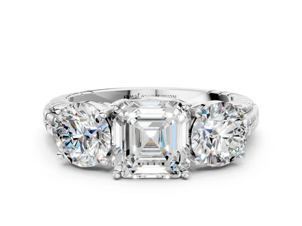 White gold Three-Stone Round Cut Diamond Ring with Channel-Set Band and Prong Setting