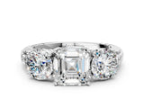 White gold Three-Stone Asscher Cut Cut Diamond Ring with Channel-Set Band and Prong Setting_38