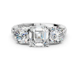White gold Three-Stone Asscher Cut Cut Diamond Ring with Channel-Set Band and Prong Setting_7