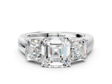 White gold Three-Stone Asscher Cut Cut Diamond Ring with Prong Setting and Classic Band_3