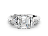 White gold Three-Stone Asscher Cut Cut Diamond Ring with Trillion Side Stones and Four-Prong Setting_15