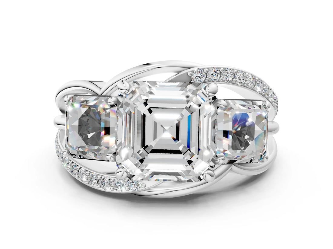 White gold Three-Stone Asscher Cut Cut Diamond Split Shank Prong Set Ring_19
