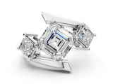 White gold Three-Stone Asscher Cut Cut Tension Band Ring with Four-Prong Setting_20