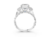 White gold Three-Stone Asscher Cut Diamond Braided Band Ring with Four-Prong Setting_65