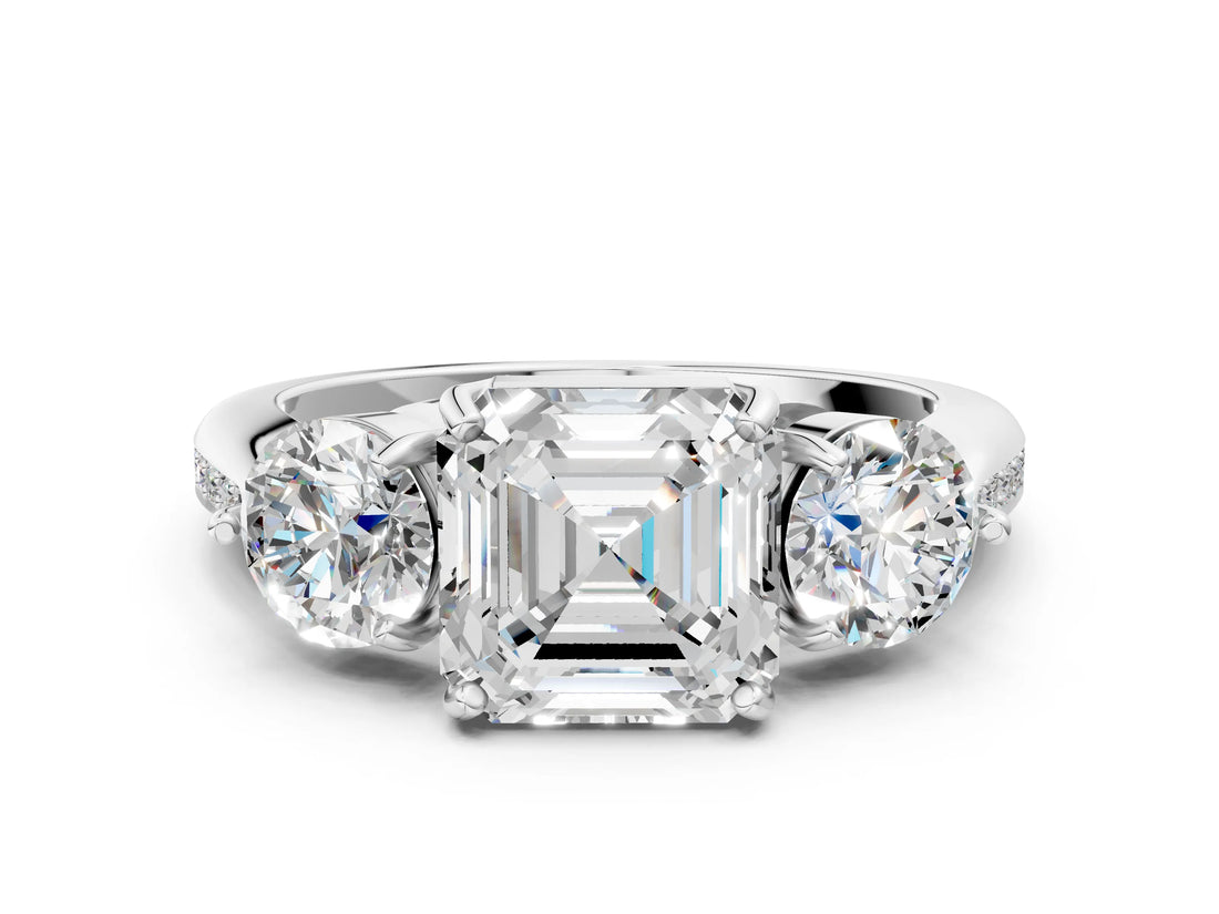 White gold Three-Stone Asscher Cut Diamond Channel Set Engagement Ring with Prong Setting_7