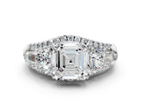 White gold Three-Stone Asscher Cut Diamond Engagement Ring with Pave Band and Prong Setting_18