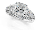 White gold Three-Stone Asscher Cut Diamond Engagement Ring with Pave Band and Prong Setting_19