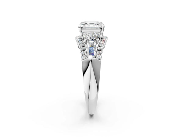 White Gold Asscher Cut Five Stone Baguette Engagement Ring Setting