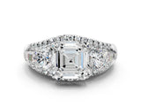 White gold Three-Stone Asscher Cut Diamond Engagement Ring with Pave Band and Prong Setting_6
