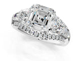White gold Three-Stone Asscher Cut Diamond Engagement Ring with Pave Band and Prong Setting_7